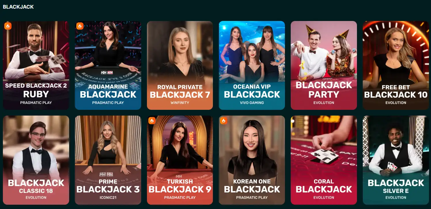 Live-Casino mit Blackjack-Tischen im Spinaconda Casino